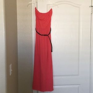 Papaya strapless coral dress with belt